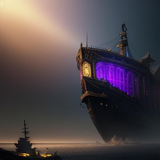 Steampunk Boat in Dark Fantasy Style