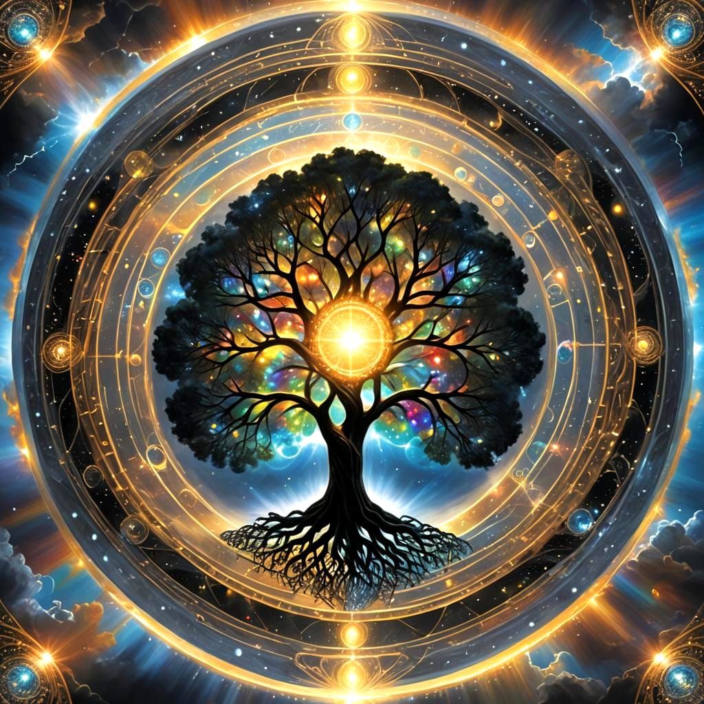 Divine Sky Spell Circles Tesseract: An 8K Digital Artwork