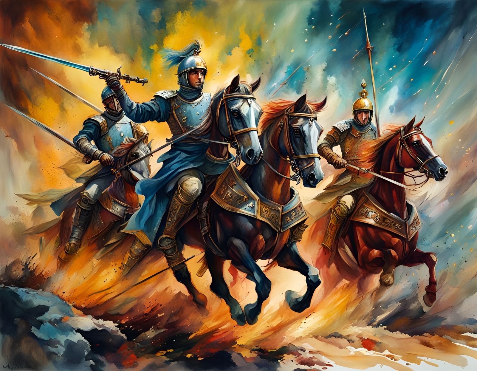 Medieval Soldiers in Laser Battle on Steampunk Horses