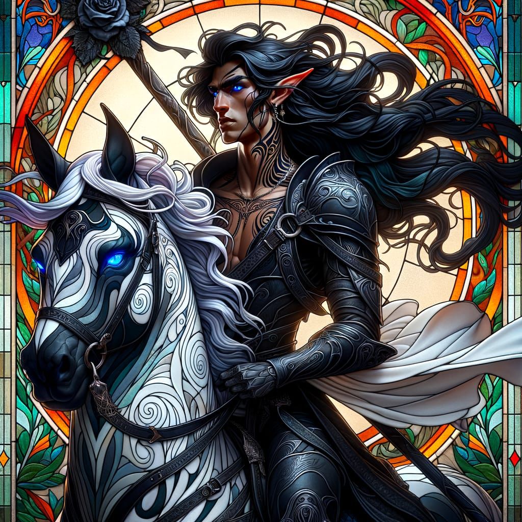 Art Nouveau Stained Glass Elf Knight