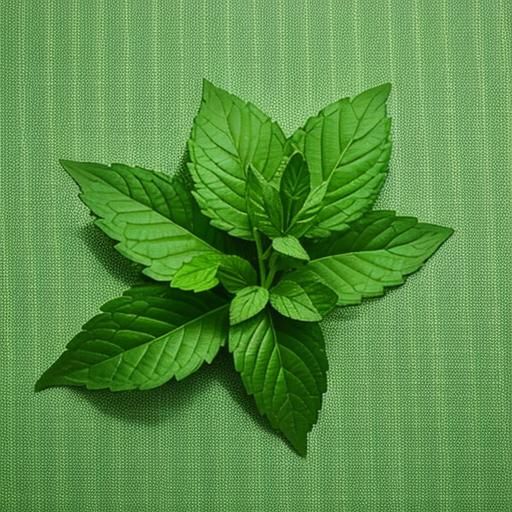 Monochrome Mint Leaves on Green Background