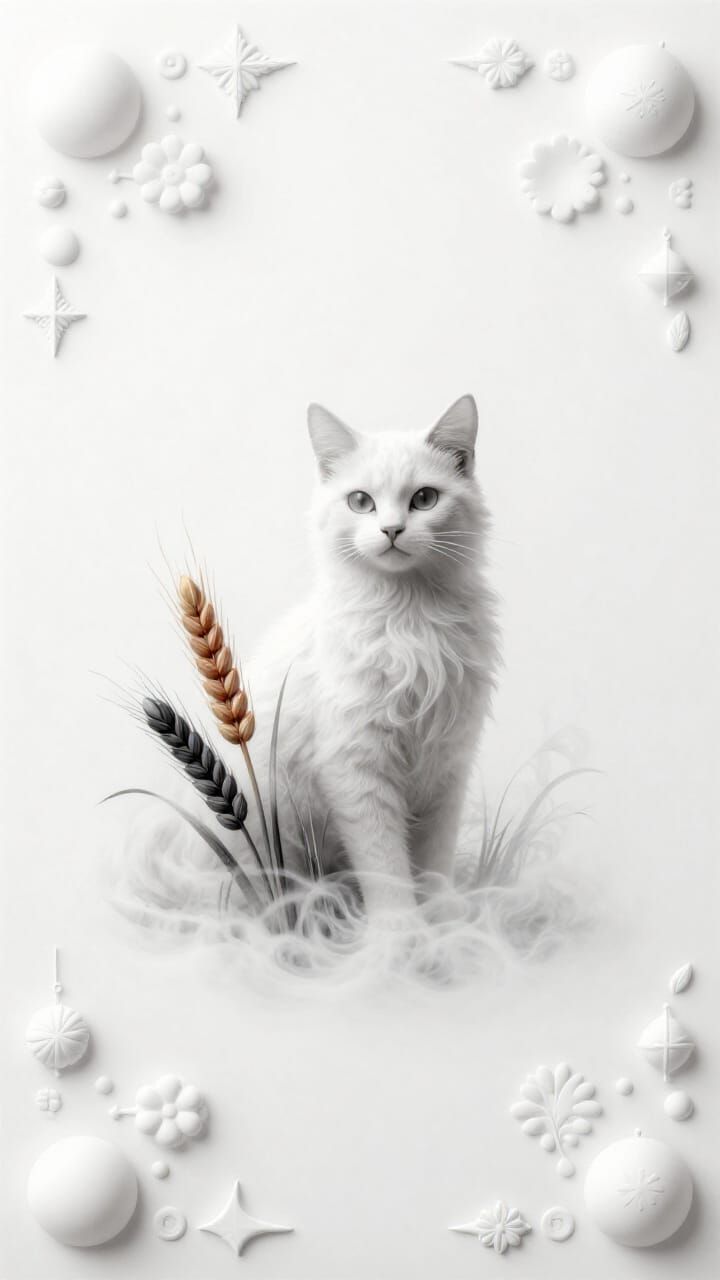 Ethereal White Cat Ascends Through Golden Wheat