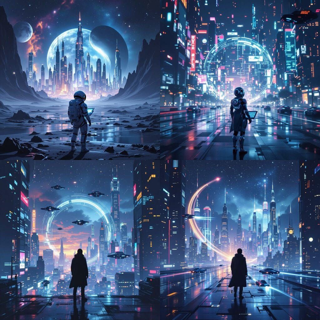 Futuristic Cityscape with Flying Vehicles