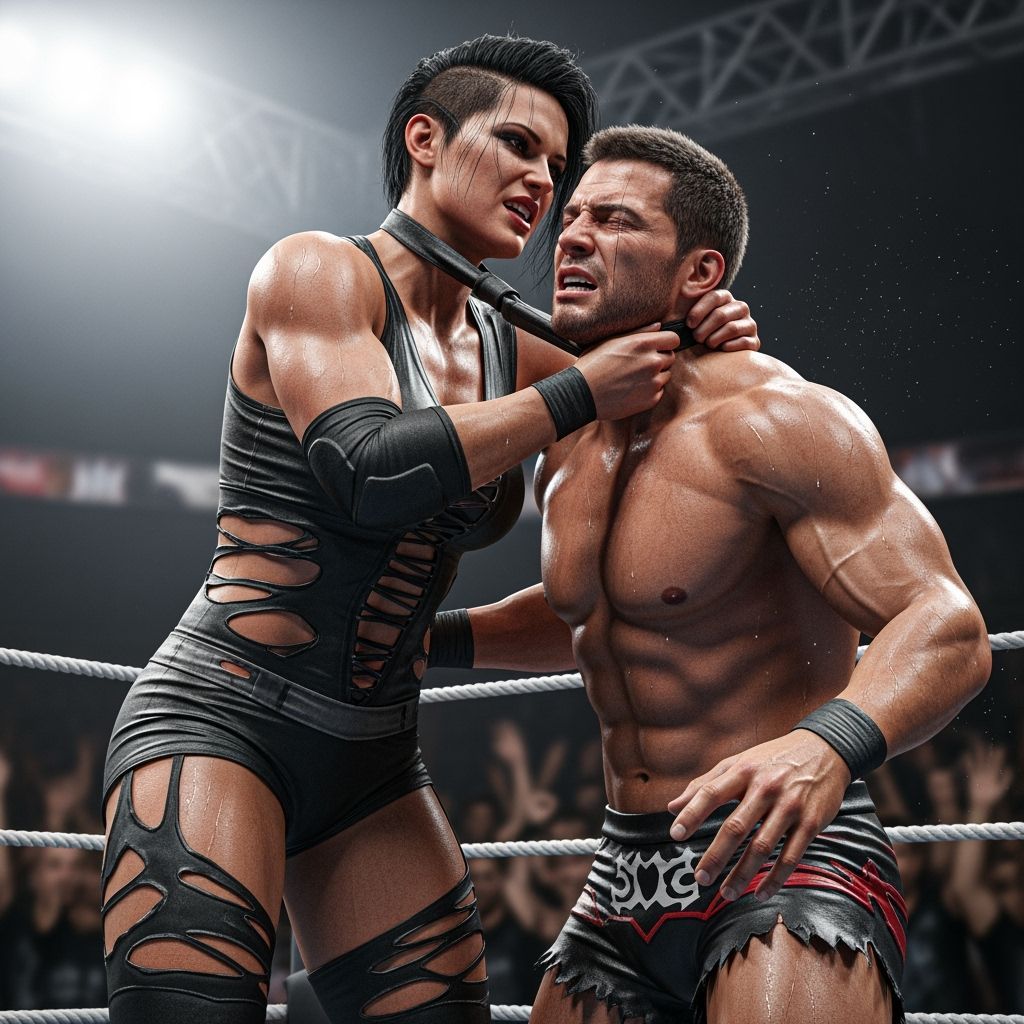 Female Wrestler Applying Triangle Choke in Realistic Style