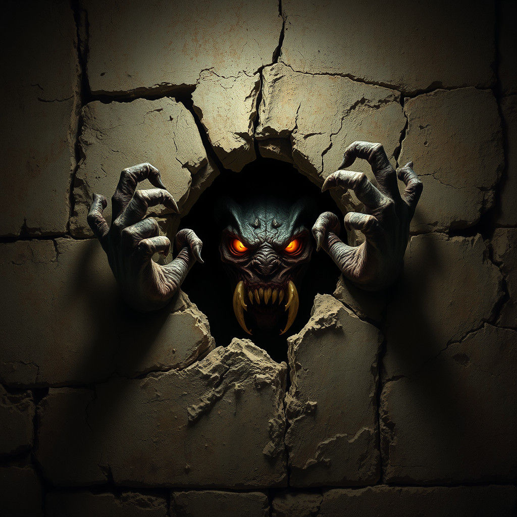 Eerie Creature Emerges from Ancient Wall
