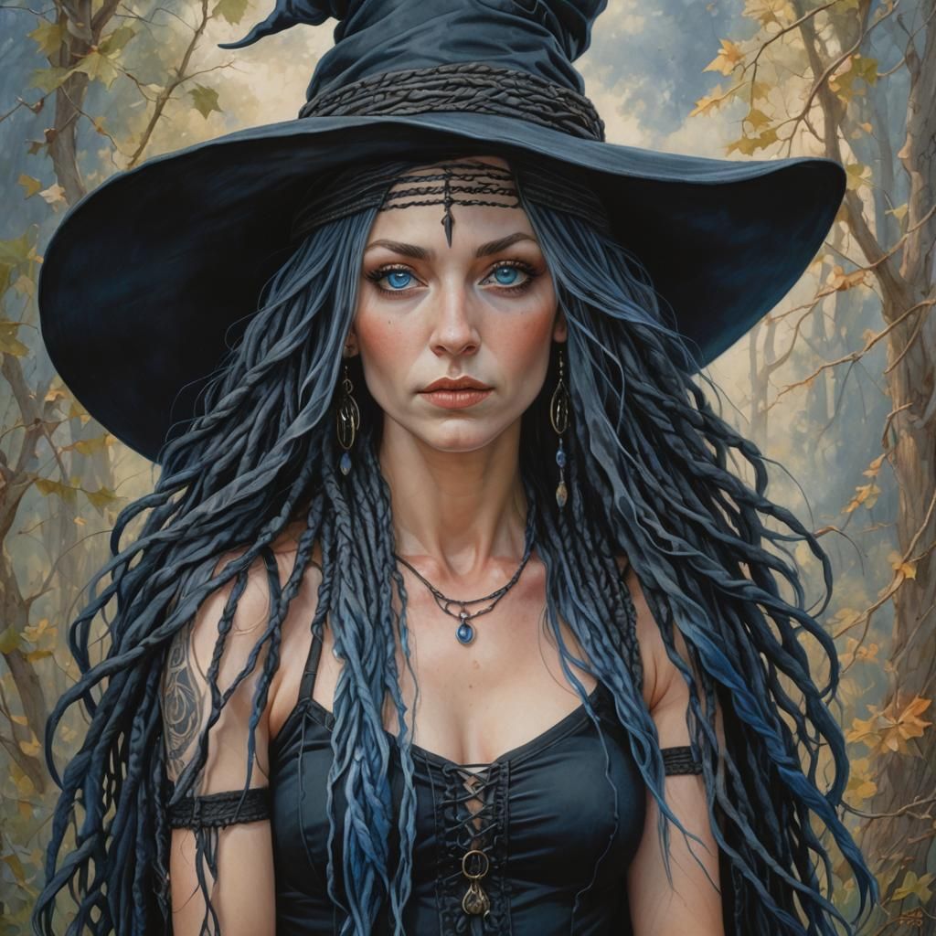 Beautiful Witch with Blue Dreads and Vivid Eyes