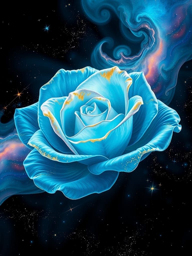 Iridescent Rose Nebula in Cosmic Surrealism Style