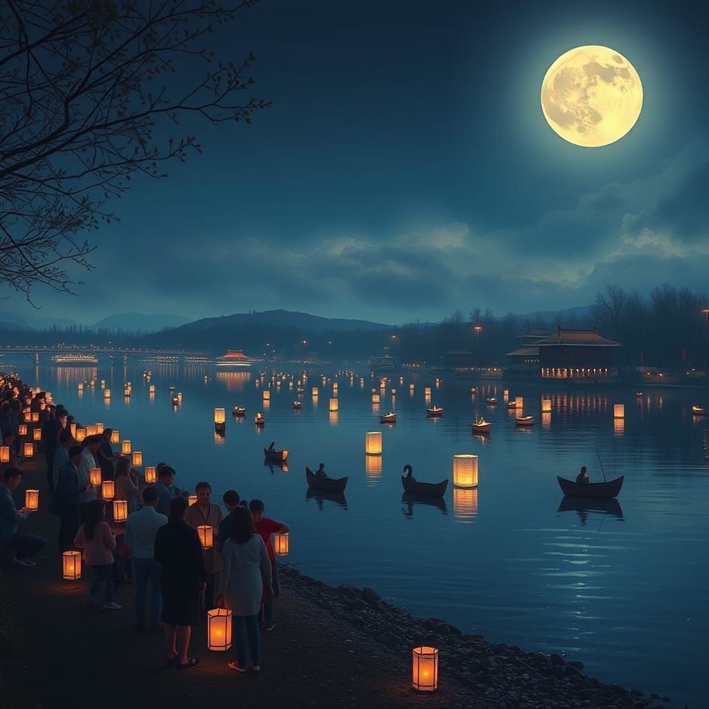 Chinese Lantern Festival at Dusk in Traditional Style