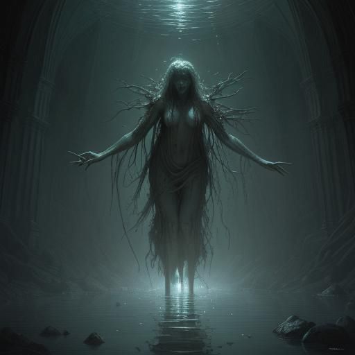 Ethereal Forest with Clear Water in Dark Style