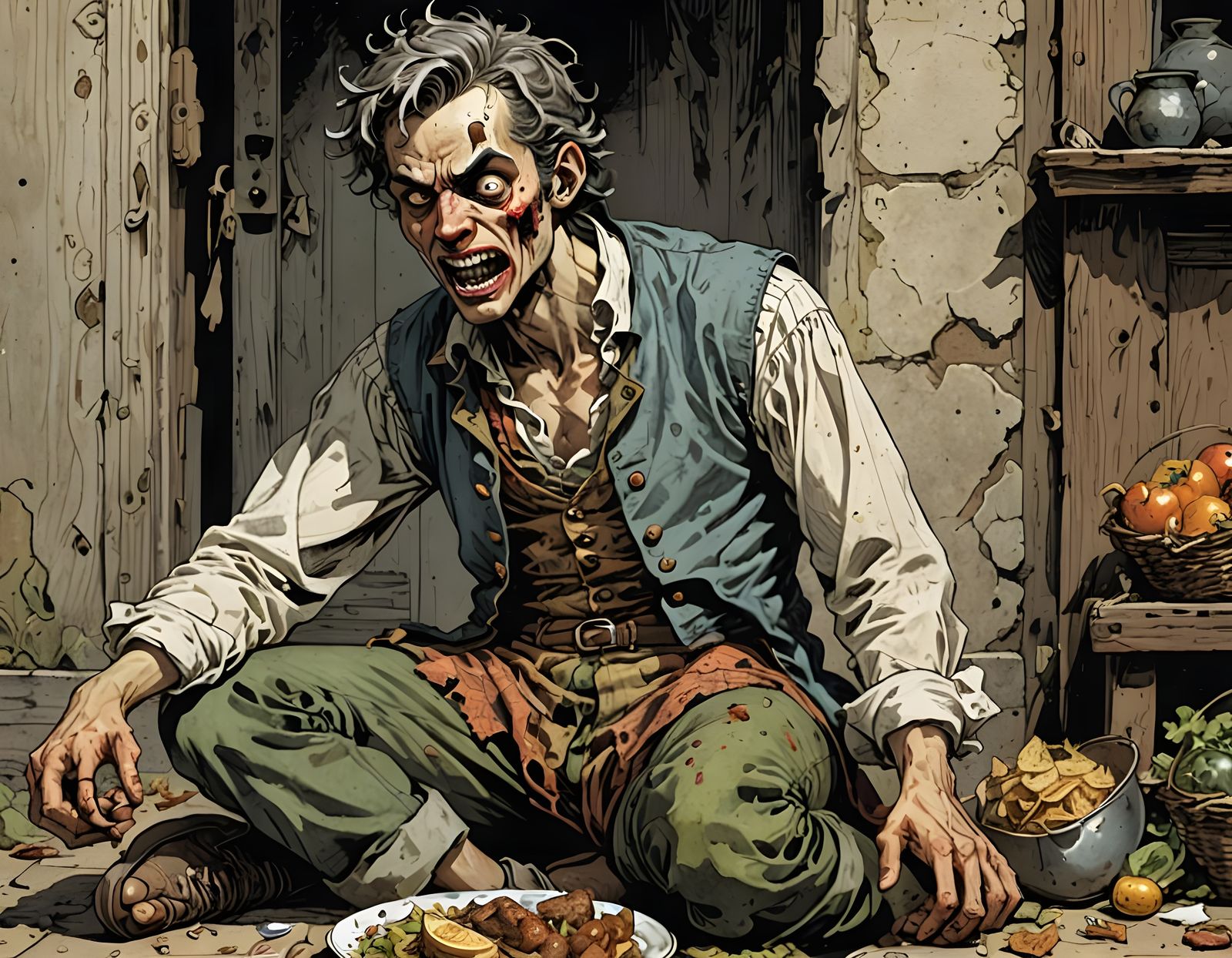 A Starving Man Devours Food in 18th-Century Revolutionary Fr...