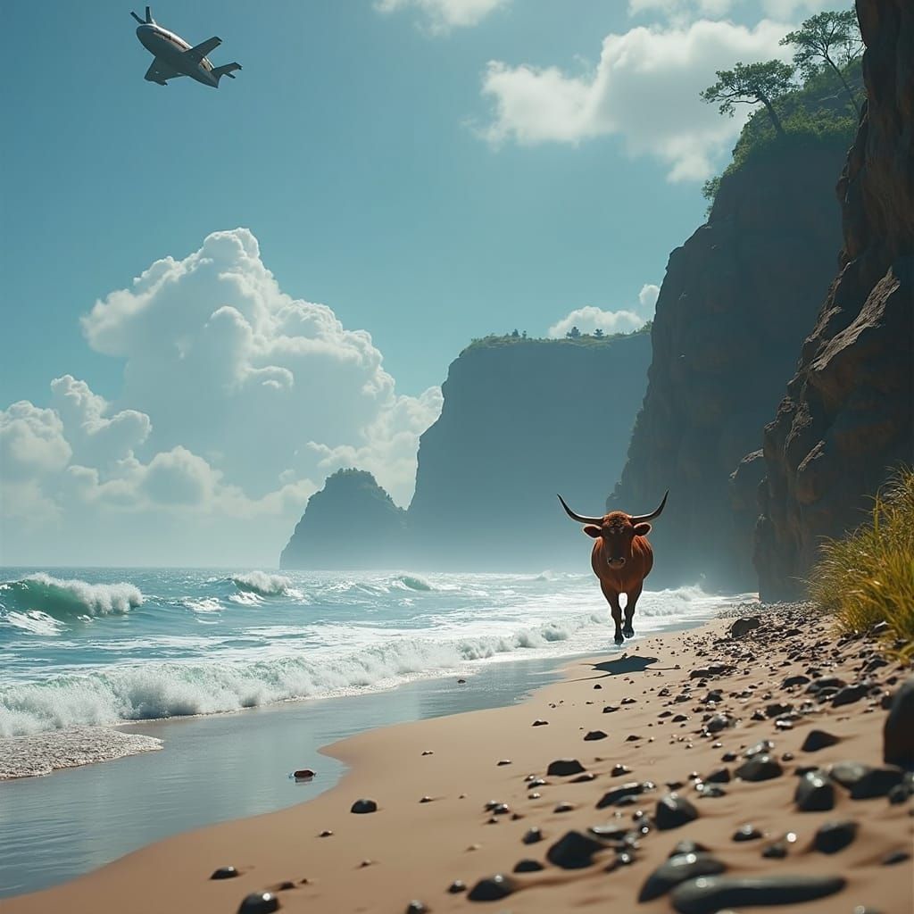 Cow Leaps from Steampunk Plane into Dreamscape