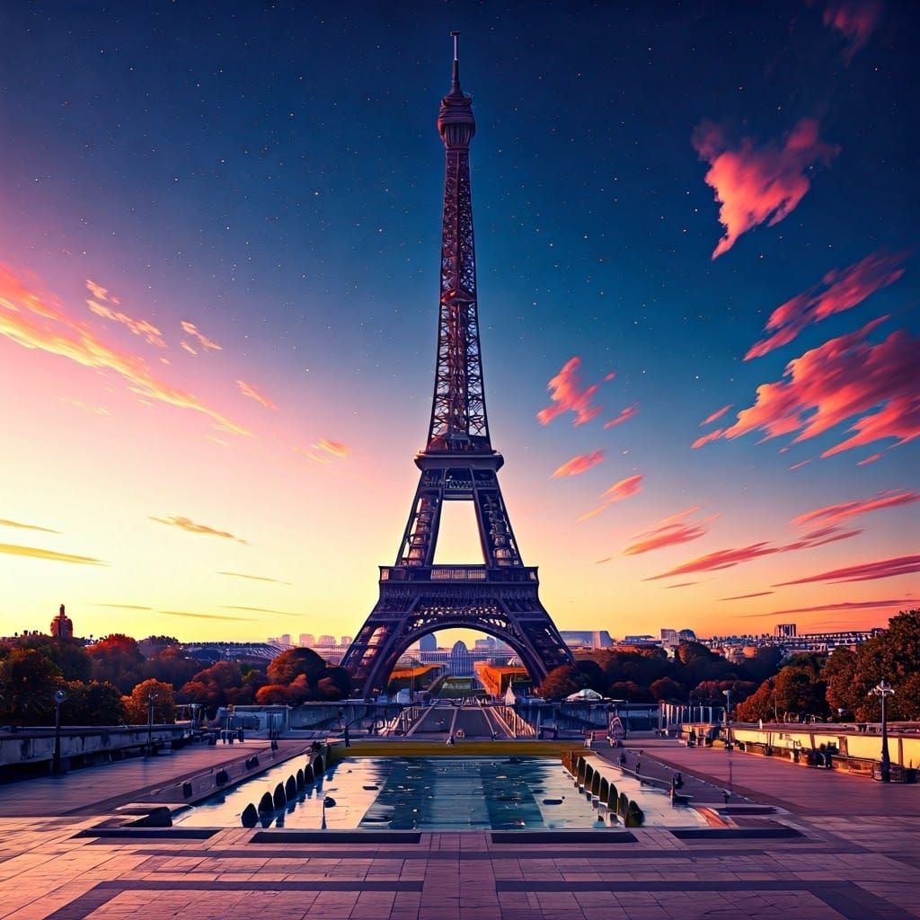 Eiffel Tower in Dreamlike Fantasy Scene