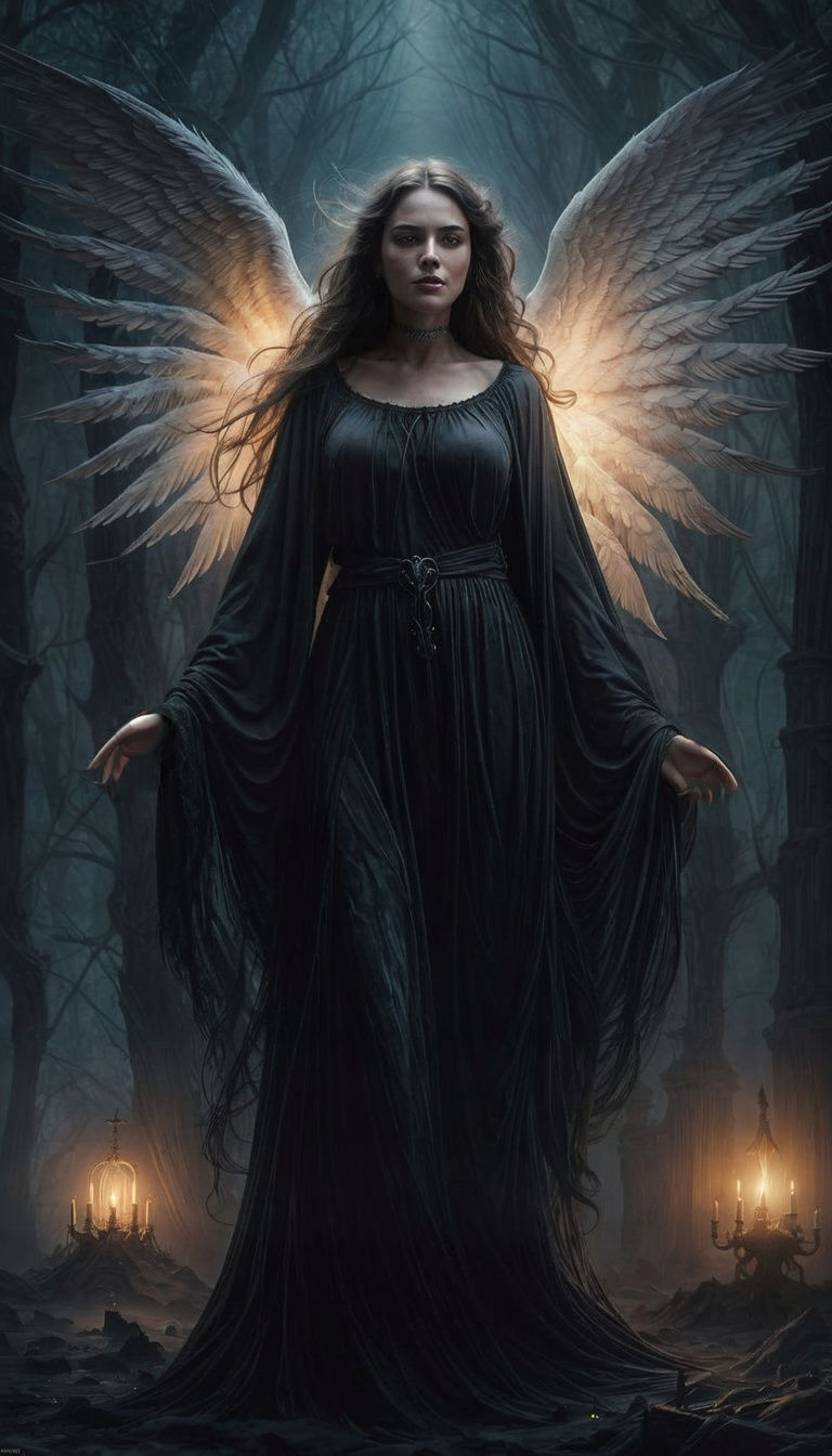 Ethereal Angel of Death in Dark Academia Fantasy