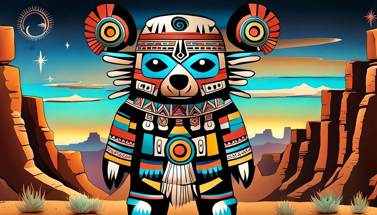 Hopi Bear Katsina Doll in Southwest Desert Colors