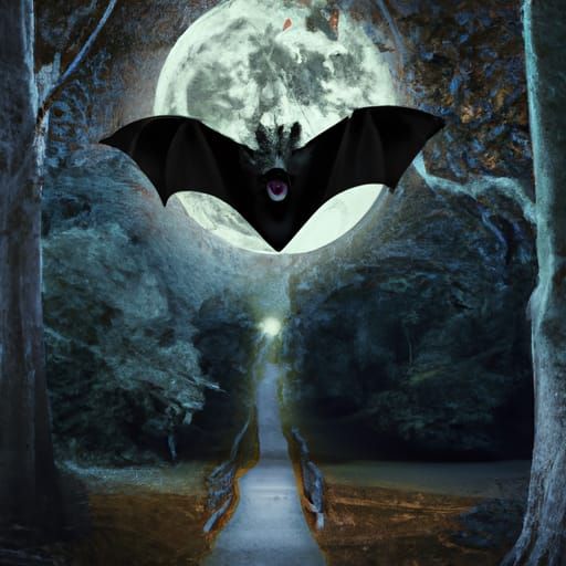 Bat Demon Guards Path in Woods, Digital Painting