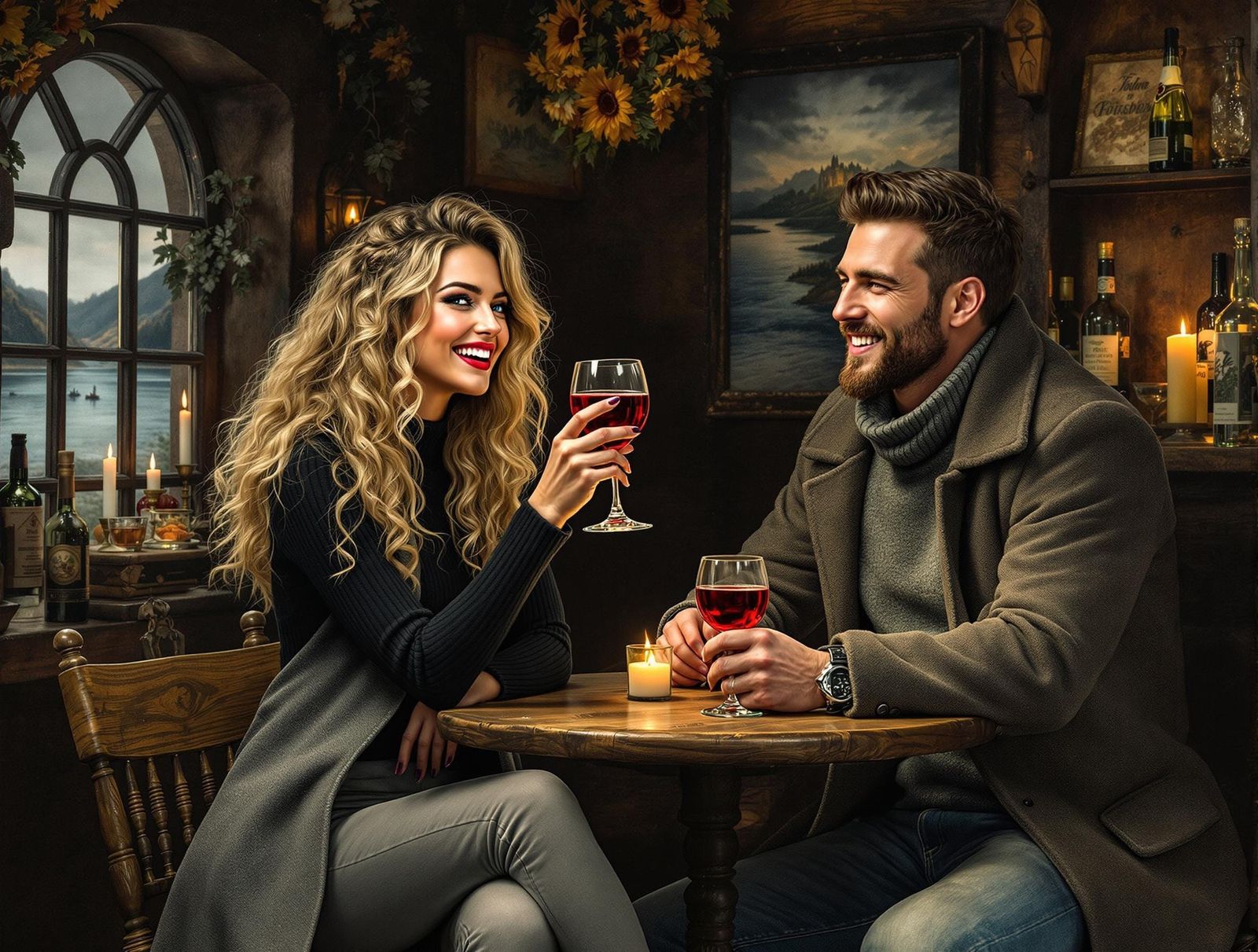 Glamorous Young Woman in a Cozy Scottish Pub