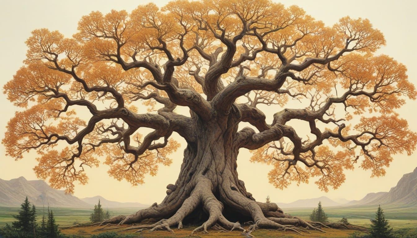 Majestic Fractal Forest Scene in Whimsical Colors