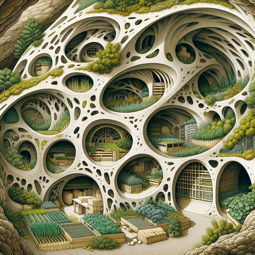 farm bunker design with  Michael Reynolds, Soleri & Gaudi