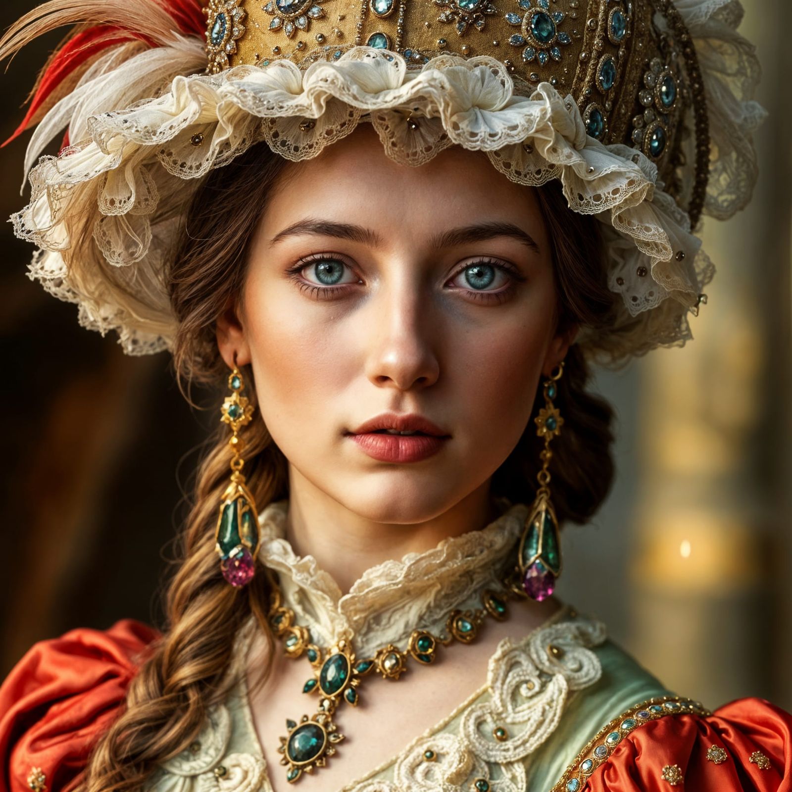 Elegant Renaissance Beauty in Golden Regalia