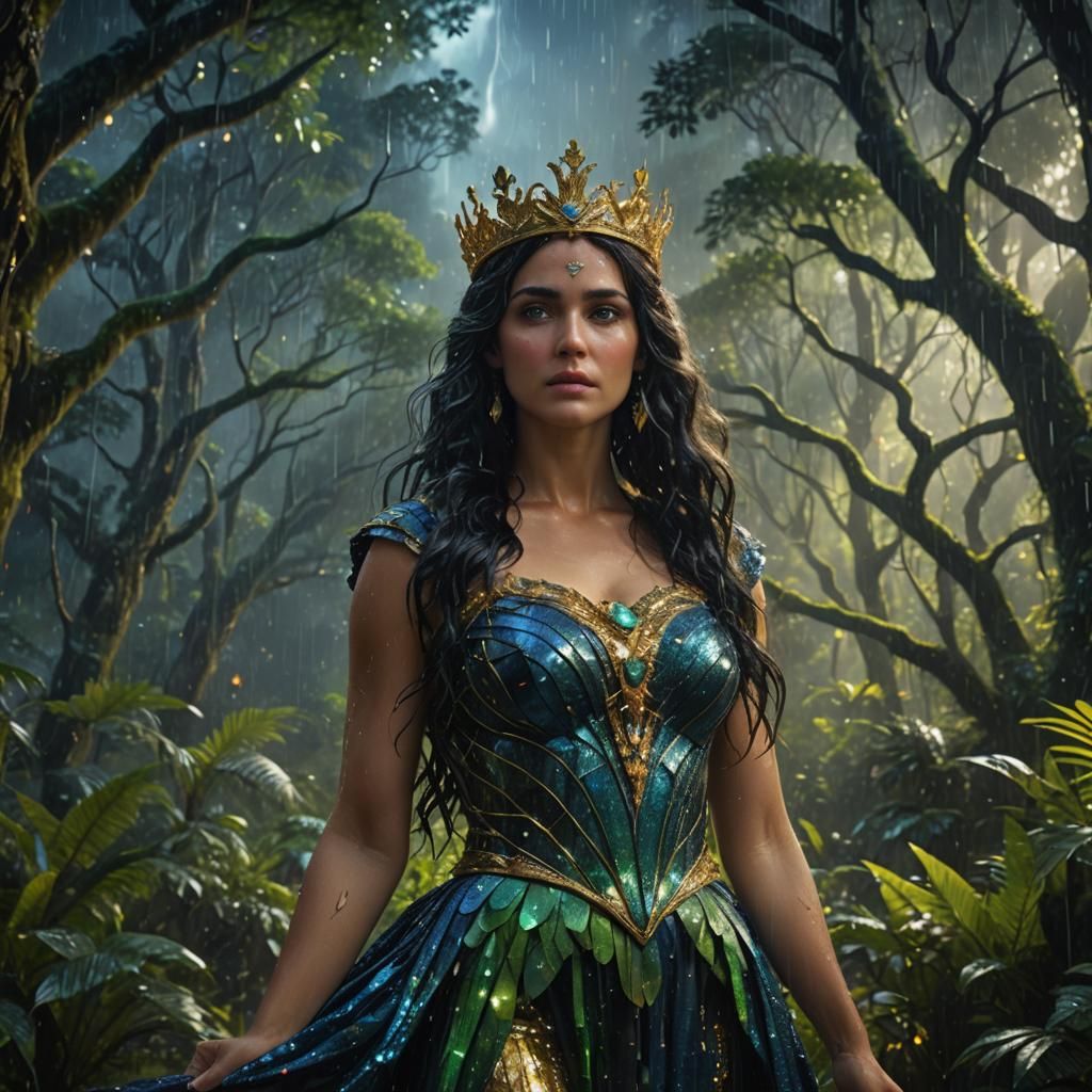 Aphrodite in Starry Rainforest: Fantasy Matte Painting