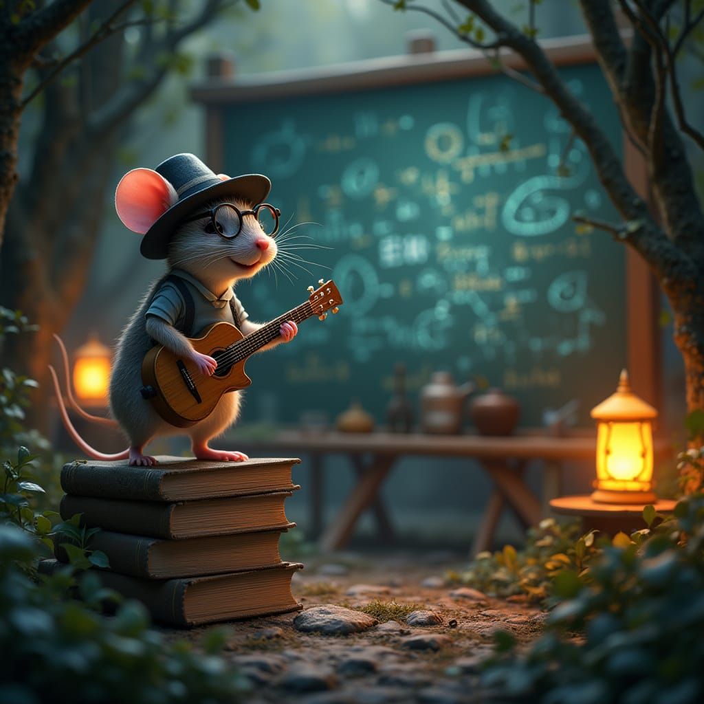 Whimsical Mouse Professor in Mystical Forest Glade