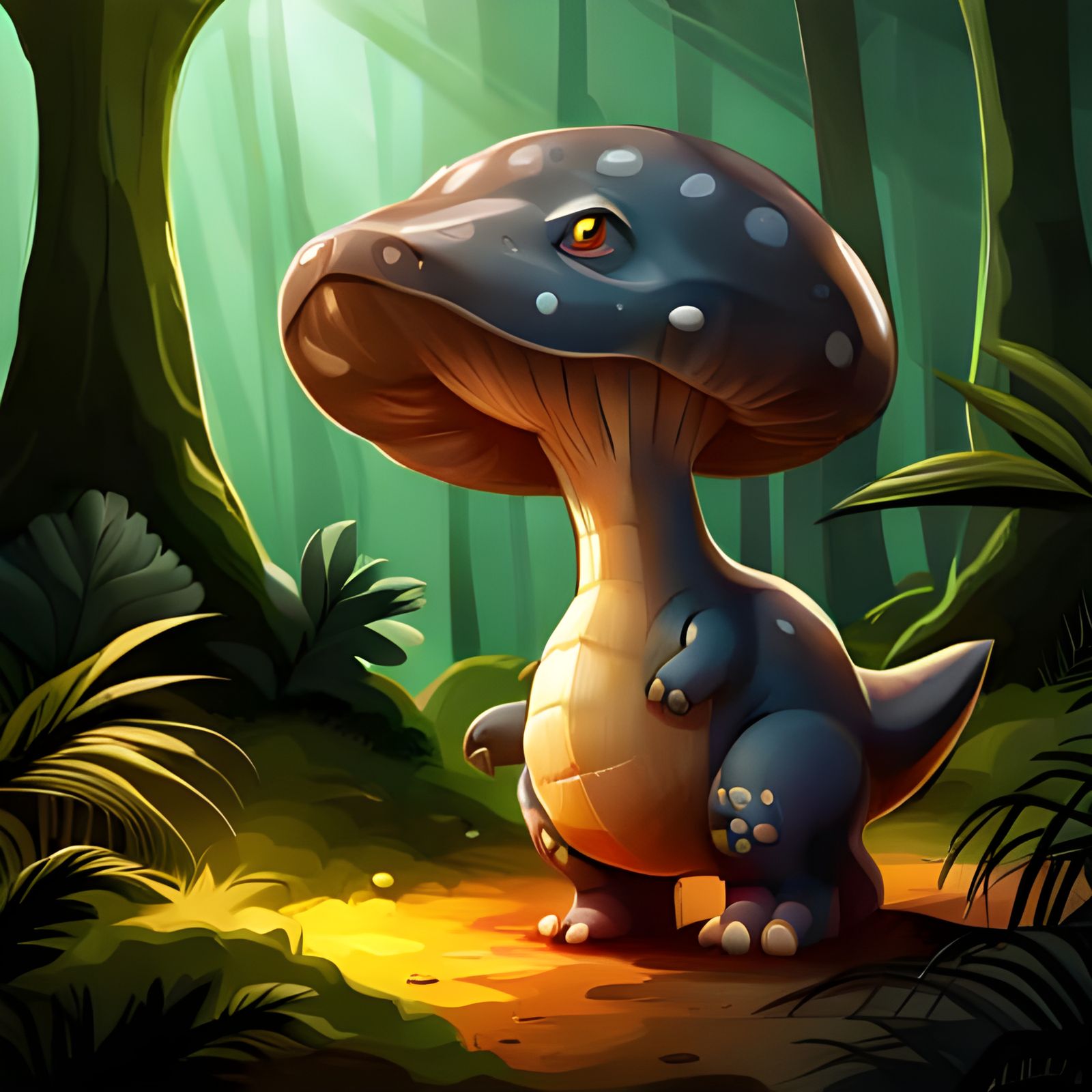 Adorable Dinosaur and Mushroom Hyperrealistic Concept Art