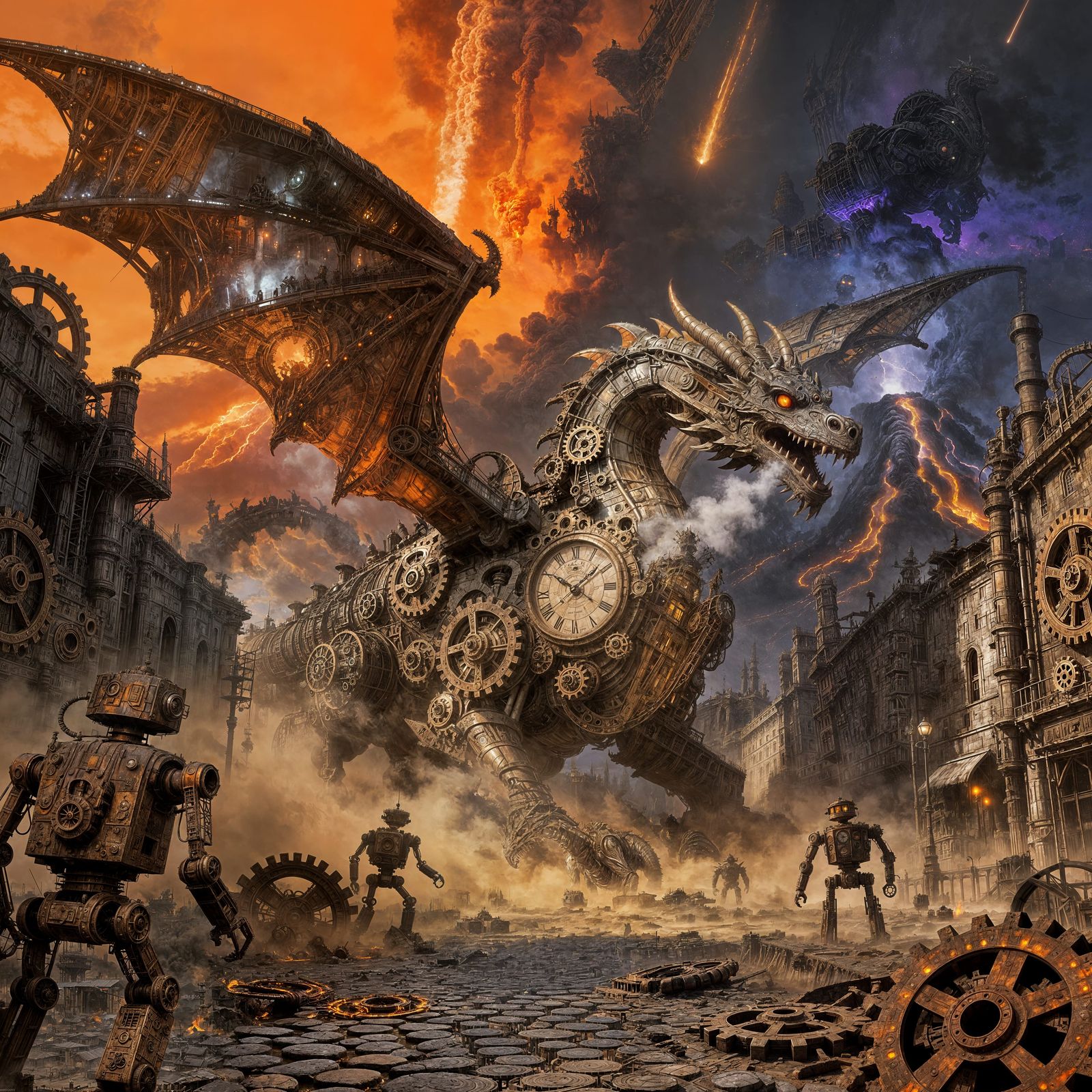 Clockwork Dragon Awakens in Steampunk Metropolis