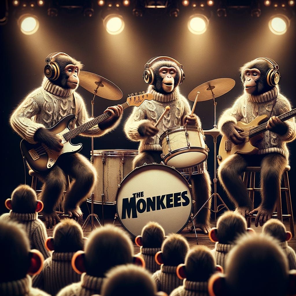 Monkeys Perform as 'The Monkees' on Stage