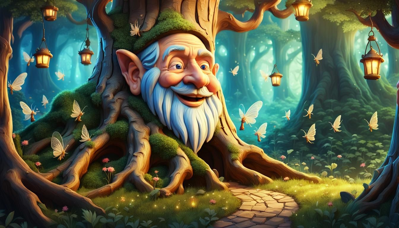 Enchanted Forest: Wise Tree and Dancing Fairies