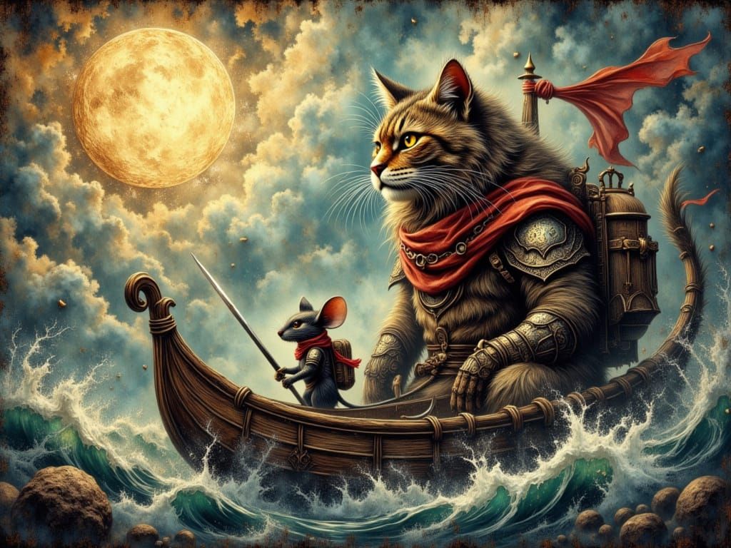Mouse Knight and Cat on Raft Adventure