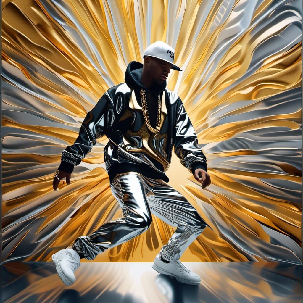 Dynamic Hip Hop Dancer in Gold and Silver