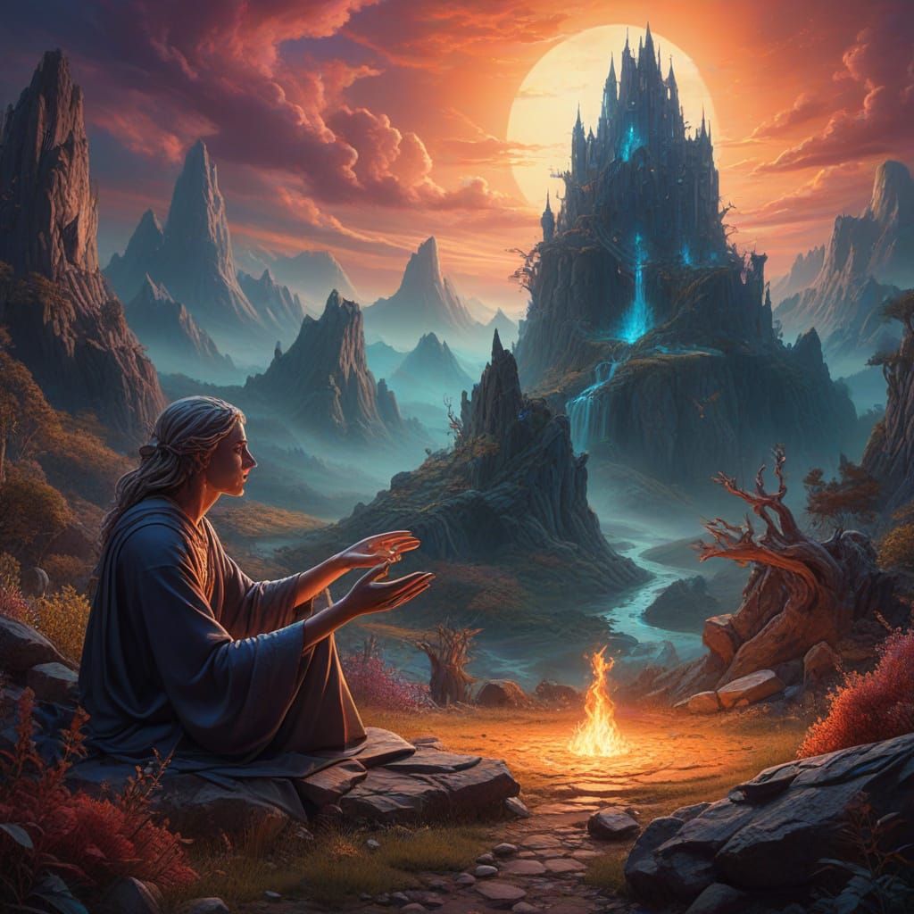 Surrealist Oil Painting of a Mage's Mystical Gestures