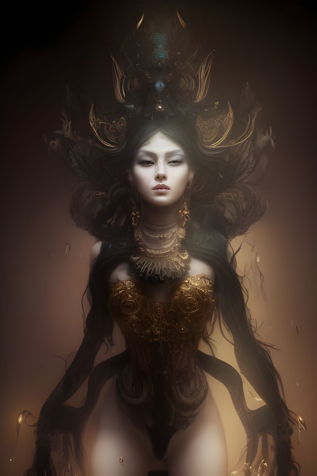 Goddess with Gold Jewelry in Hyperdetailed Digital Art