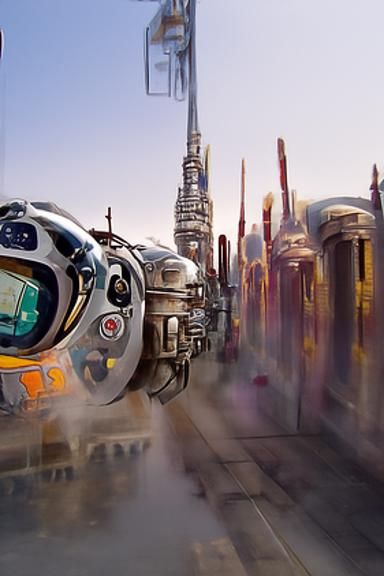 Steampunk Sci-Fi Digital Illustration in Pastel Colors