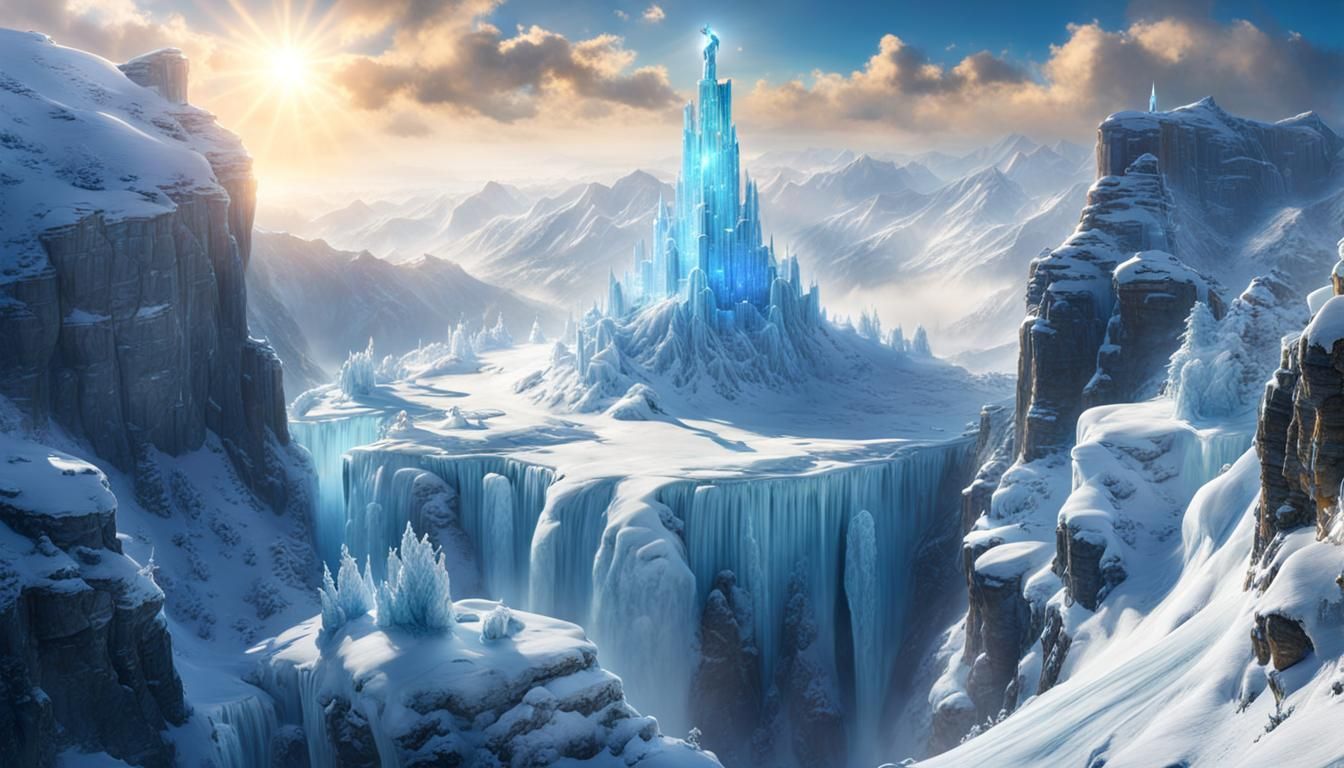 Hyperrealistic Clifftop View with Ice Statue in Unreal Engin...