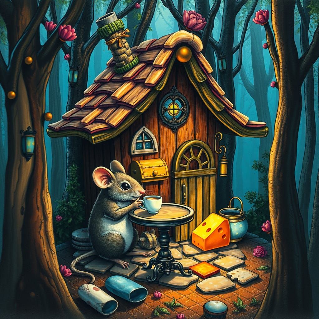 Enchanting Mouse House Scene in Whimsical Style