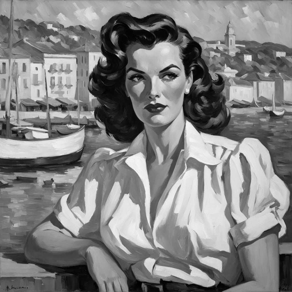 Jane Russell in Macao: Post-Impressionistic Impasto Oil