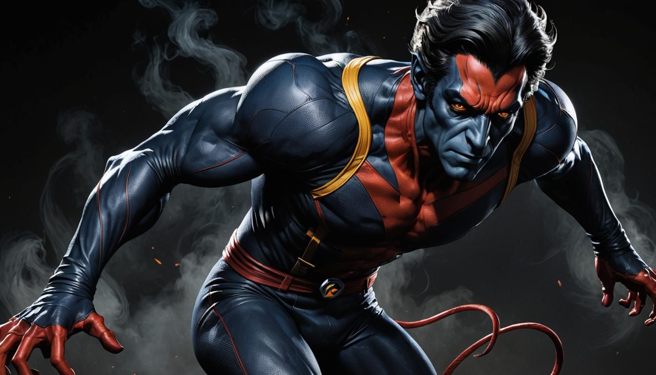 Nightcrawler Teleports in Ultrarealistic Marvel Style