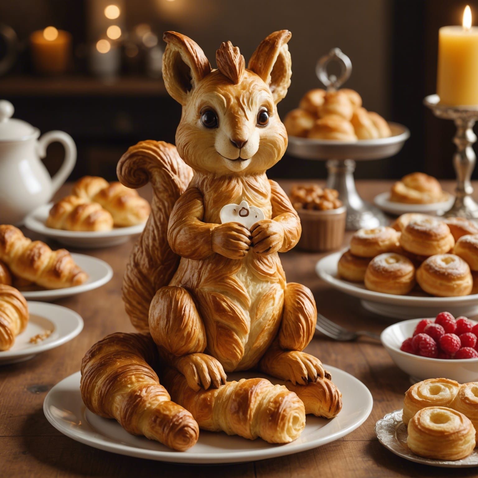 Croissant Squirrel Cupid in Food Photography Style