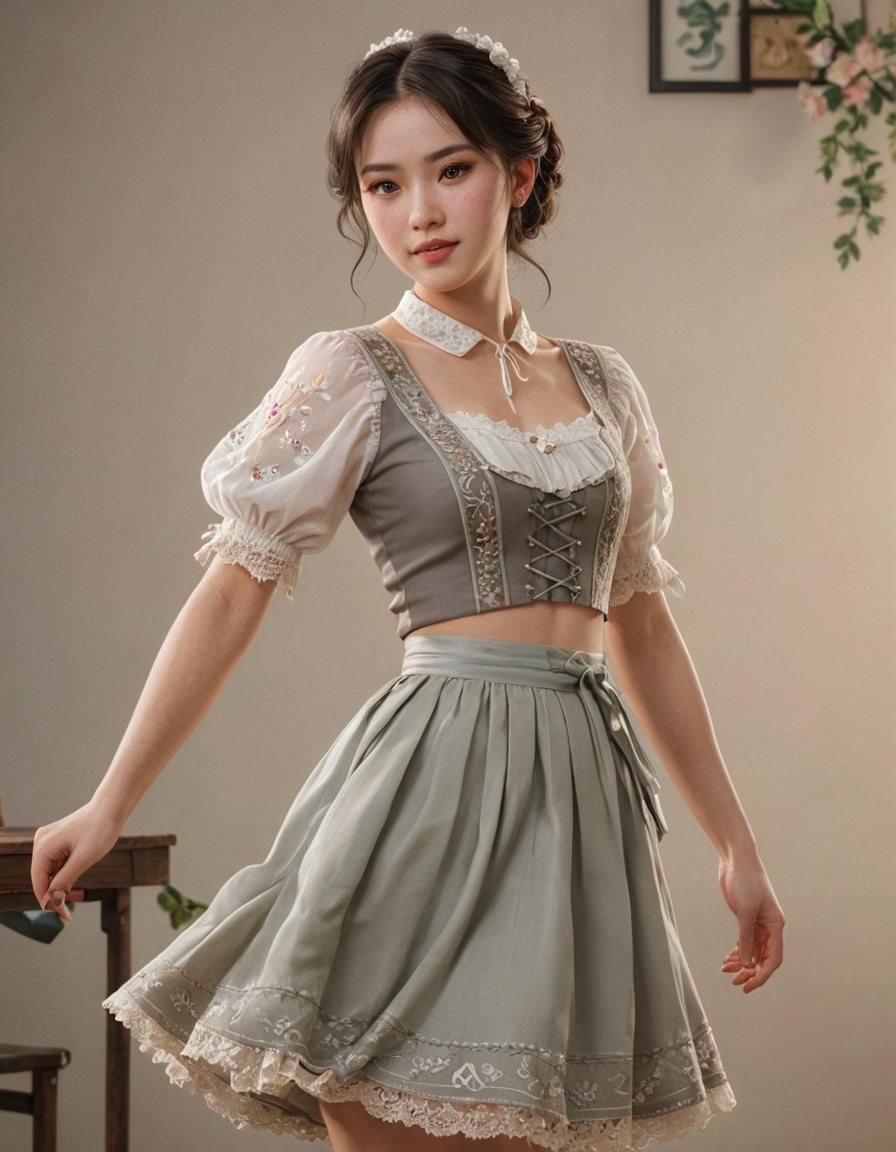 Vietnamese Woman in Bavarian Dress: Anime-Inspired Digital A...