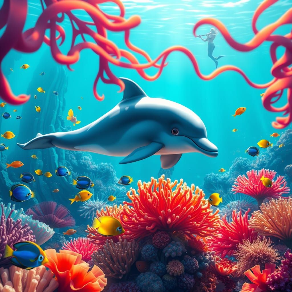 Majestic Grey Dolphin in Vibrant Ocean Depths
