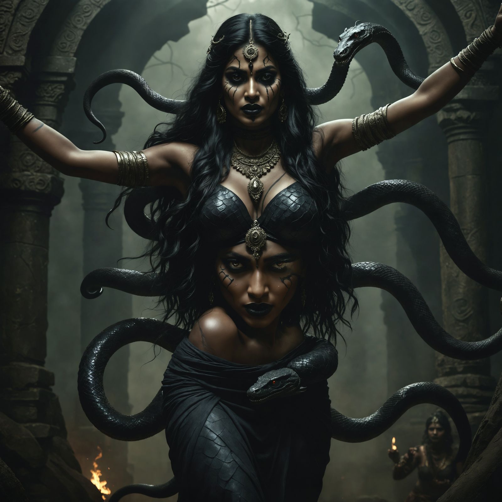 Ethereal Snake Goddess Dances in Haunted Temple