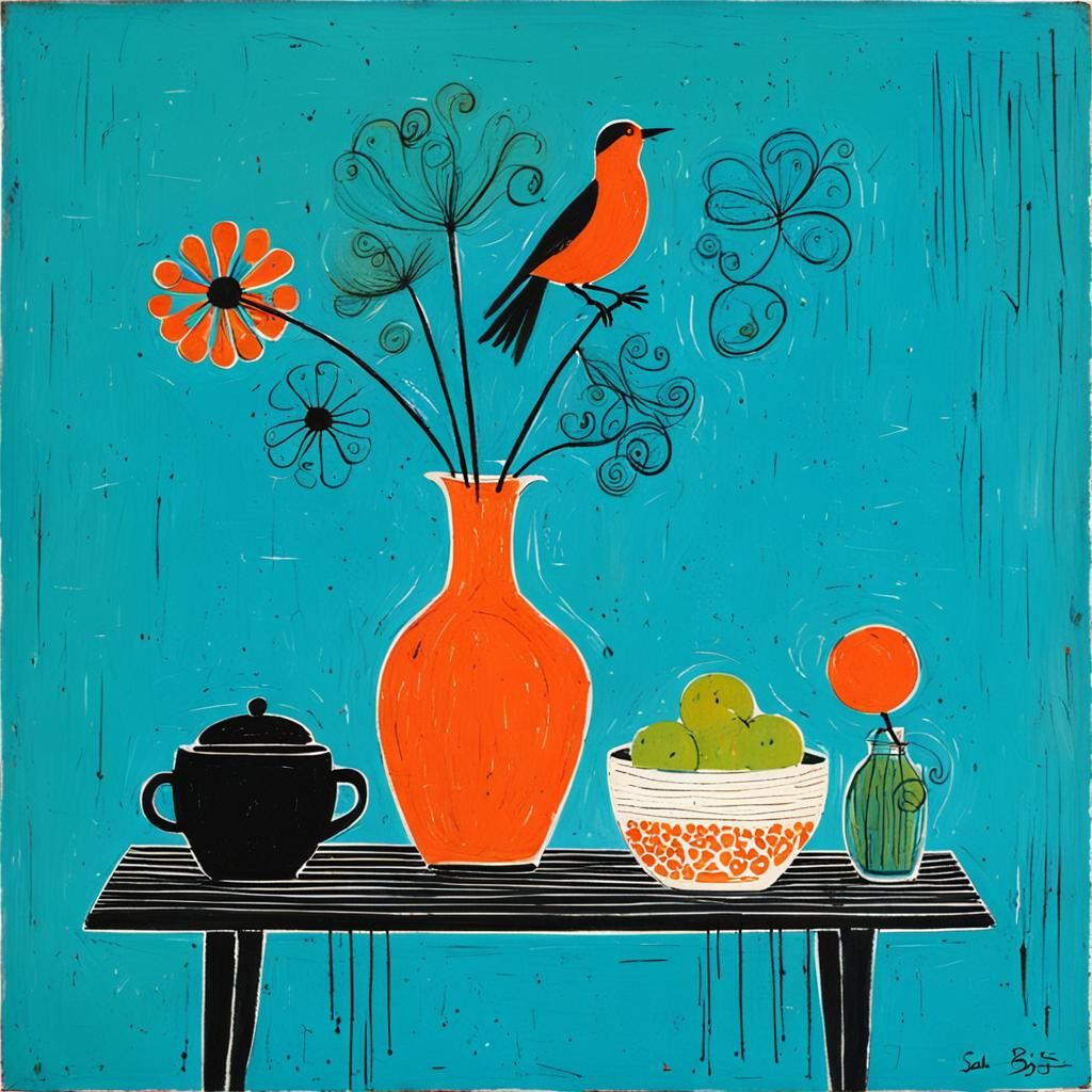 Whimsical Still Life in Mid-Century Modern Style