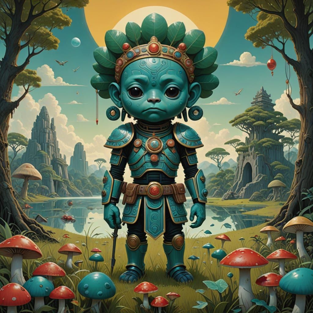 Mayan Warrior in a Tropical Jungle Paradise