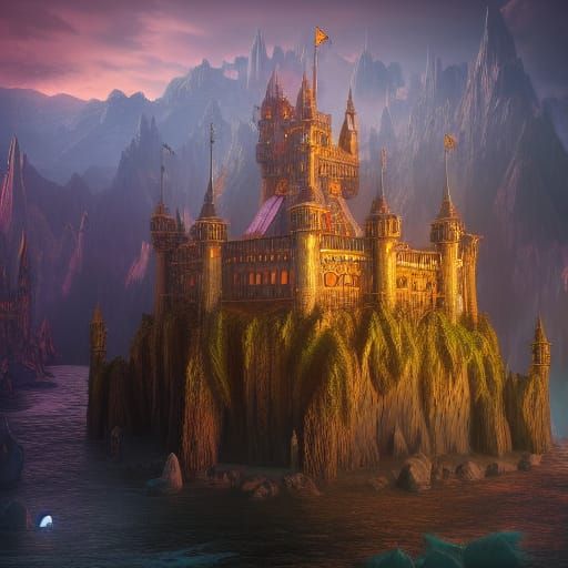 Fantastical Floating Castle Concept Art in Deep Color