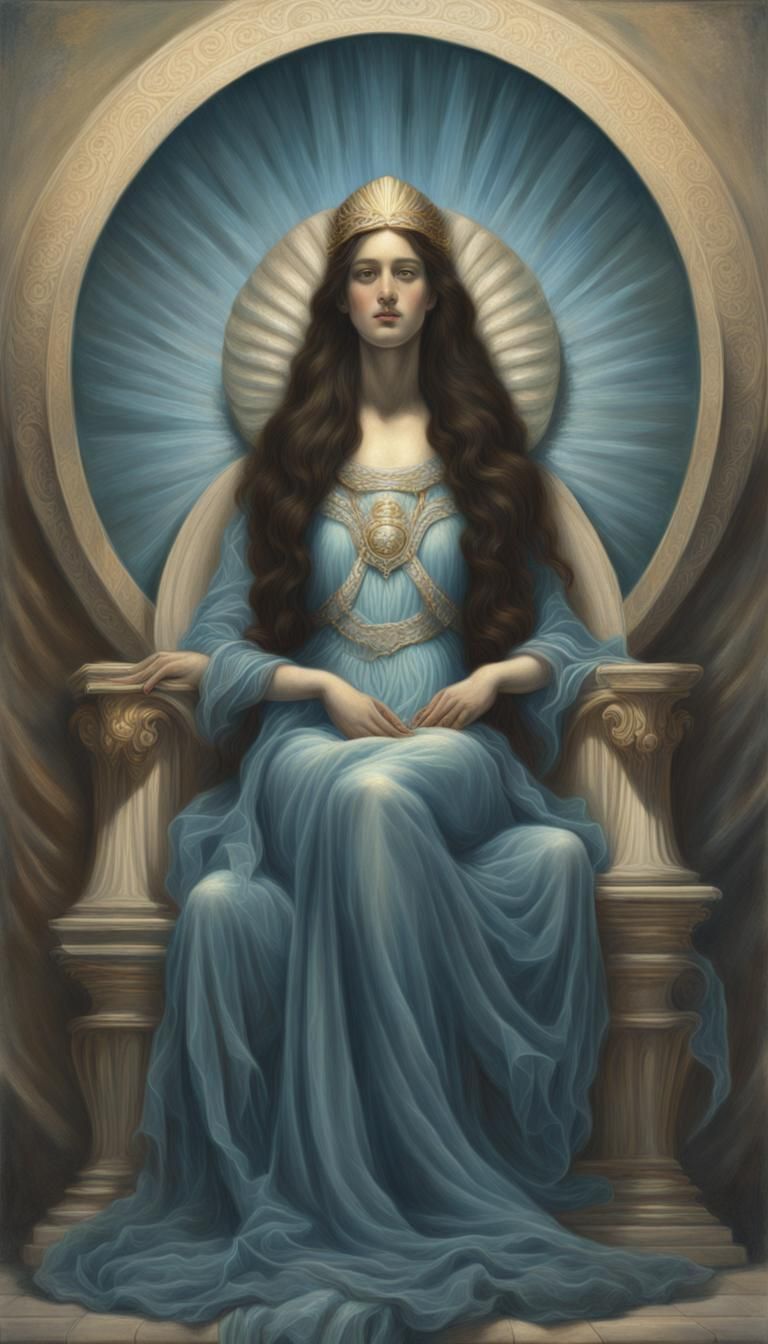 Digital art Aphrodite with goddess garb and long dark hair s...