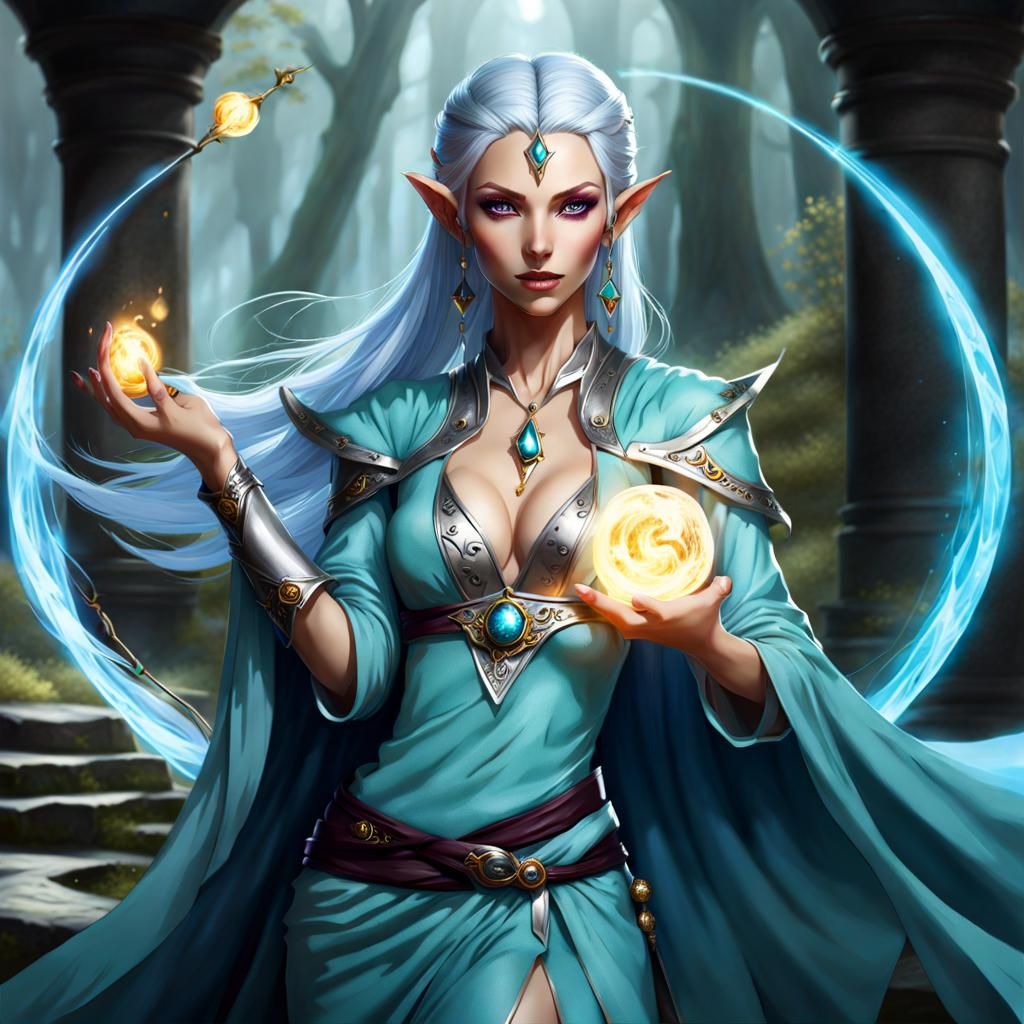 Enchanting Elf Sorceress Casting a Spell