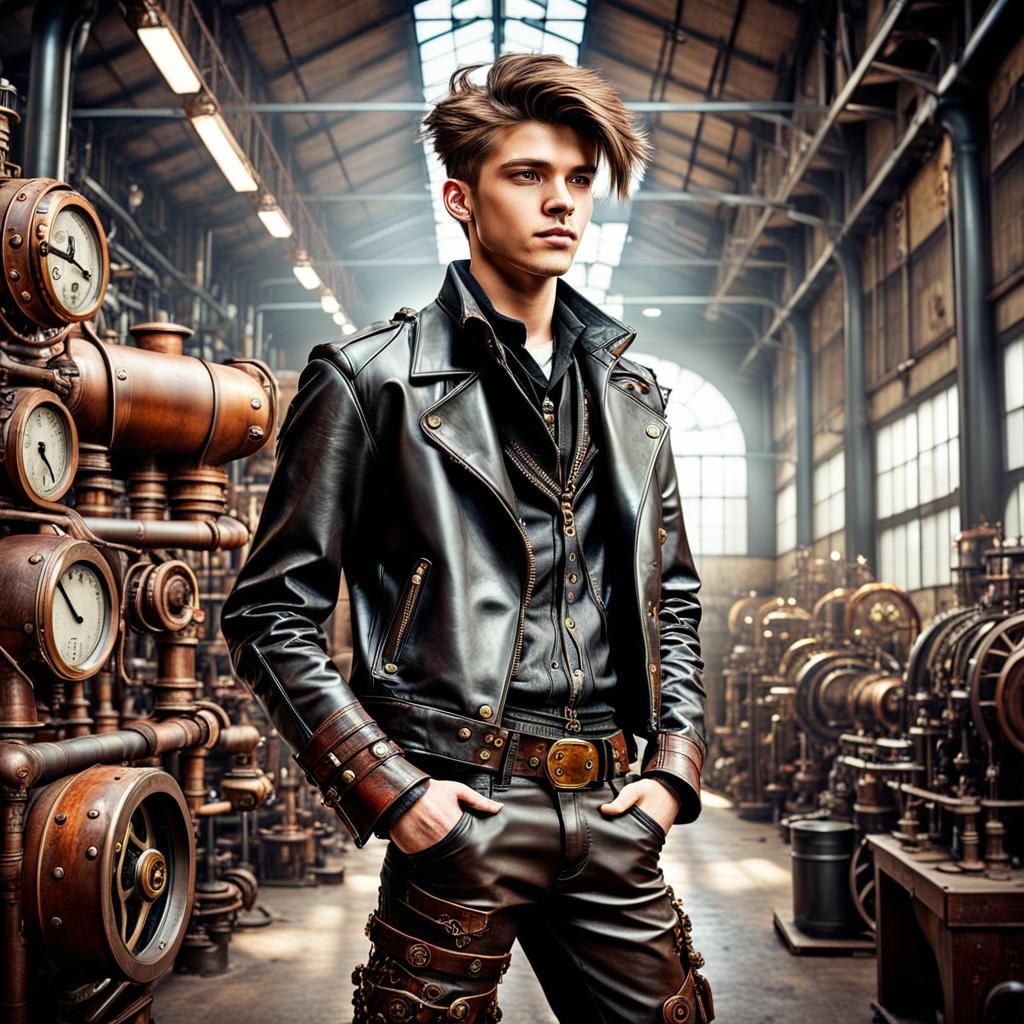 Steampunk Teen in Factory: Hyperrealistic HDR Portrait