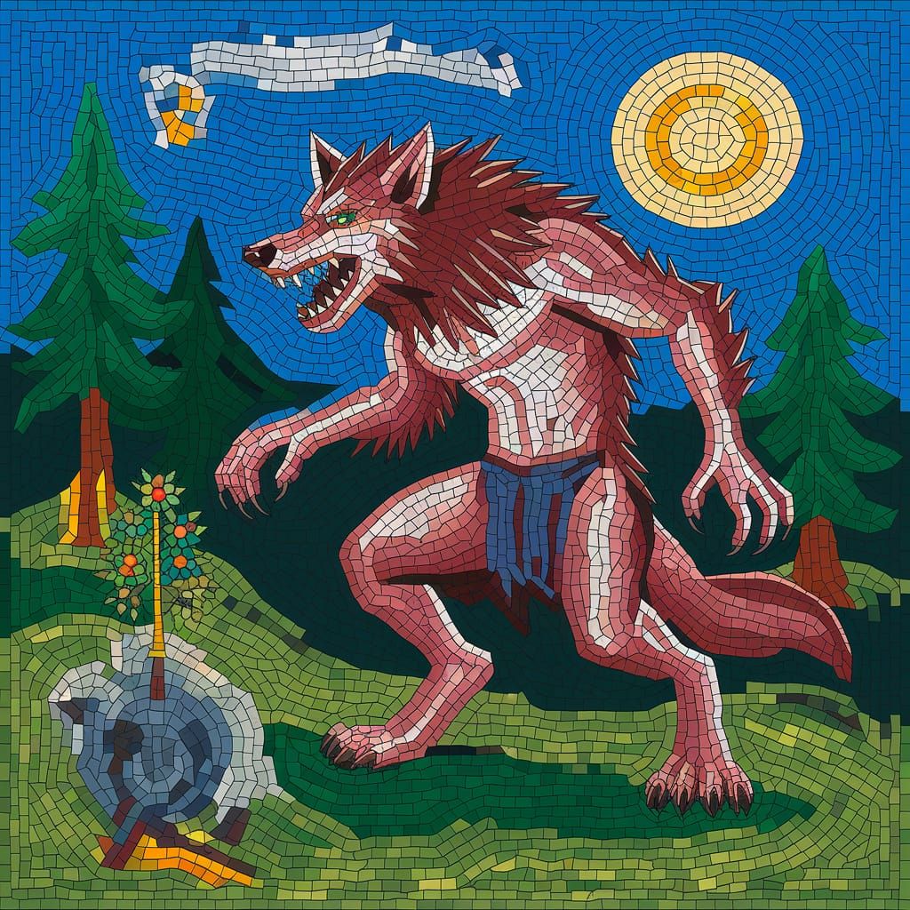 Werewolf in Ancient Mosaic Style