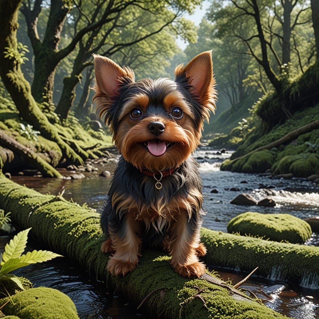 Dark Red Fluffy Creature Basks in Riverbank Sunshine
